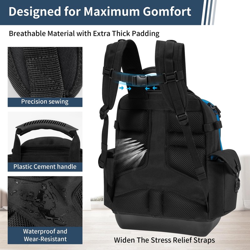 BLISSWILL Tool Bag Backpack for men,Heavy Duty Tool Backpack Bag