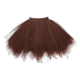 Ladies’ 80s’ Carnival Tulle Skirt, Tutu skirt, for Adults, Petticoat Tutu - brown, size: 36-44