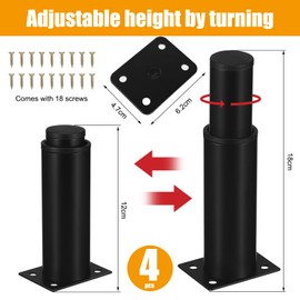 EDINNO Adjustable Furniture Legs, 4 pcs Retractable 12-18 Cm Adjustable Metal Furniture Legs, Table Legs with 18 Screws, Modern Metal Sofa Legs, Suitable for Kitchen, Sofa, Table, Chair, Household