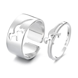 Matching Promise Open Rings for Couples Heart Dinosaur Lightning Statement Engagement Wedding Adjustable Ring Band Sets for Him and Her High Polished Comfort Fit Valentine's Day Gifts (Dinosaur)