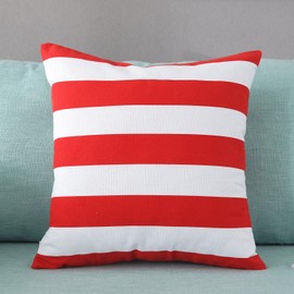 TAOSON Home Decorative Cotton Canvas Square Throw Pillow Cover Cushion Case Stripe Toss Pillowcase with Hidden Zipper Closure Multiple Colors (18"x18"(45x45cm), Red)