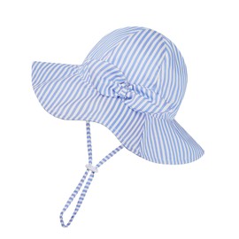 Baby Girl Sun Hat Toddler Beach Hats with UPF 50+ Protective Infant Summer Hat with Wide Brim Baby Girls Bucket Hat Swim Hat (US, Age, 6 Months, 12 Months, Blue Stripe with Bow)
