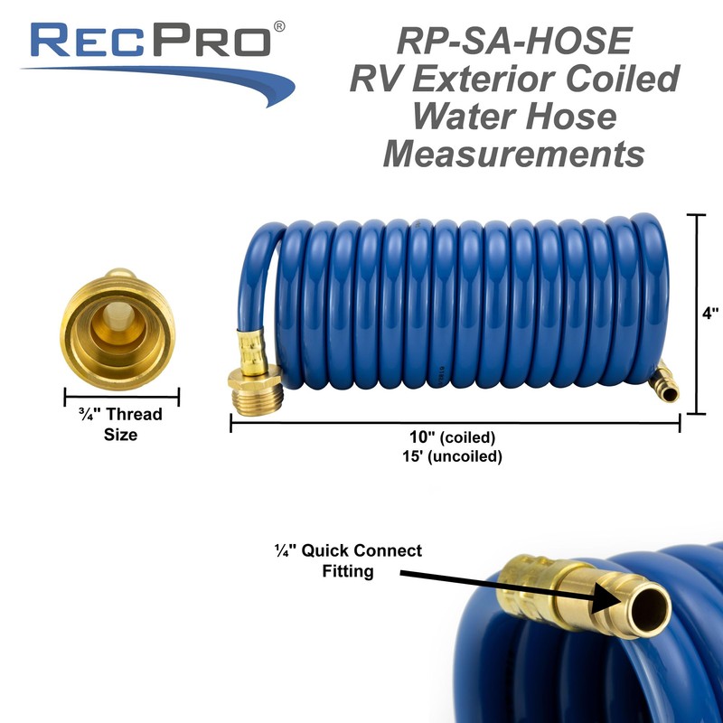 RecPro RV Exterior Shower Hose | 15' Blue Coiled Hose