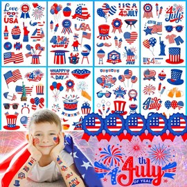12 Sheets Fourth of July Temporary Tattoos,American Flag Red White and Blue Fake Tattoo Stickers, 4th of July,USA Party Favors,Memorial Day, Independence Day, Labor Day Decorations Party Supplies