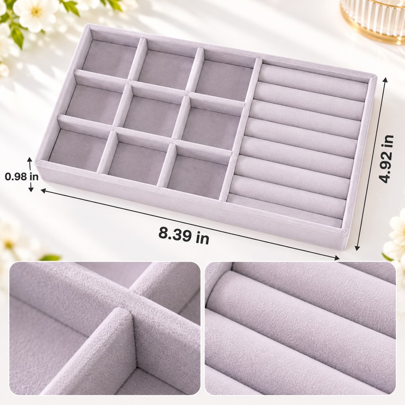 Velvet Jewelry Organizer Tray for Jewelry Storage – 6 Grid,