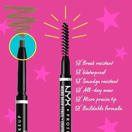 NYX Professional Makeup, Micro Brow Pencil, Lápiz para cejas, Ash Brown, 1g