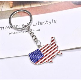 MDFREL American Flag Keychain USA Map Keychain Independence Day Alloy Keyring Red White Blue Flag Color Keychain Souvenir Gifts