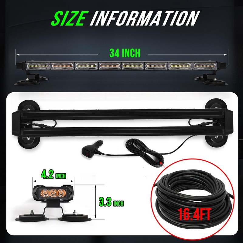 34inch 166 LED Emergency Rooftop Strobe Lights Bar Flashing Safety