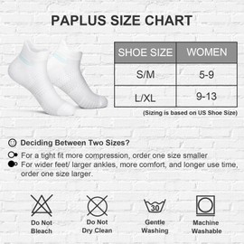 PAPLUS Ankle Compression Socks for Women 6 Pairs, Running Socks with Heel Tab, Cushioned Low Cut Athletic Socks