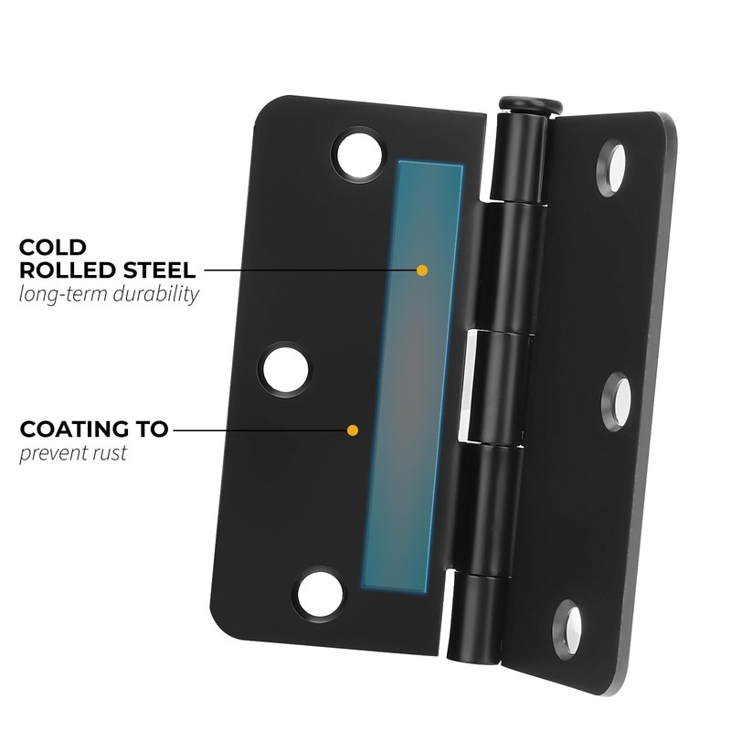 goldenwarm 6Pack Door Hinges Black Matte 3.5 Inch Rounded Black