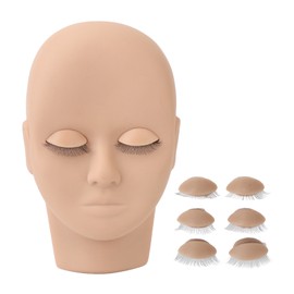 Lash Mannequin Head Makeup Eyelash Extension Practice Doll Head with 3 Pairs Removable Eyelids Double Layer Lashes Light Brown