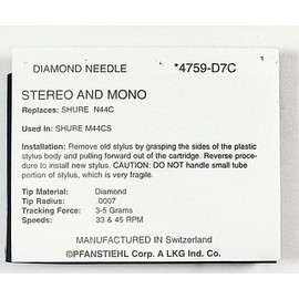 Pfanstiehl Replacement Phonograph Needle Compatible With SHRE Cartridges M98A M80 M44-7 M44 N44-7 M44MR M55 N44C N44G