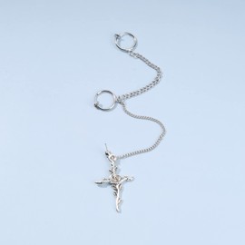 Yheakne Cross Chain Cuff Earrings Silver Cross Dangle Chain Earrings Long Crucifix Drop Earrings Religious Ear Cuff Wrap Chain Earrings Jewelry for Women and Girls