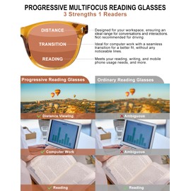 OuShiun Photochromic Progressive Multifocus Reading Glasses No Line Multifocal Reader for Women Men (BR +2.5)
