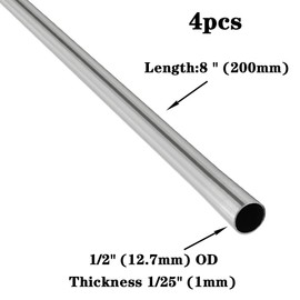 JoyTube 1/2" OD 304 Stainless Steel Tube 8" Length 1/25" Wall Thickness Weldable Tubing Round Metal Straight Pipe for Industry,Construction, DIY, Furnishing,Decoration,Crafts Model (4 Pcs)
