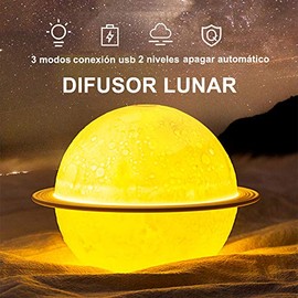 Humidificador Forma Planeta con 2 Modos de Humidificacin Silenciosa, Difusor LED de Aromaterapia, Lmpara Nocturna Luna 3D de 13cm con 3 Modos de...   