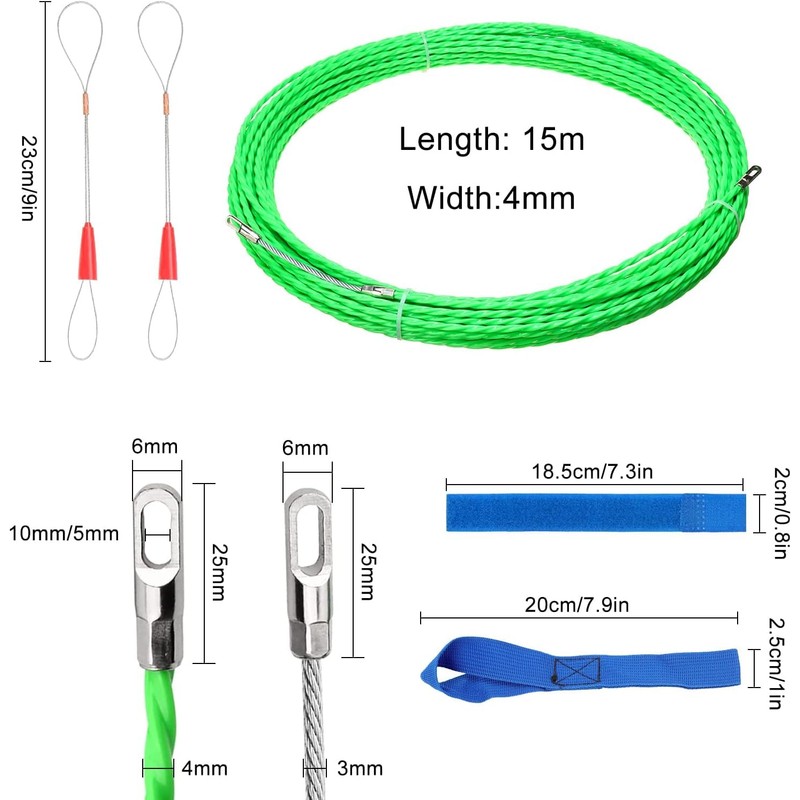 BILIPLE Fish Tape Cable Puller 15M/50FT Width 4mm Polyester Wall