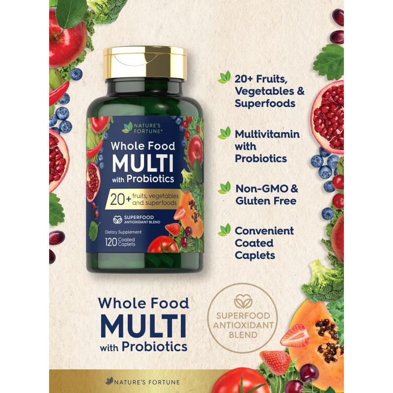 Nature's Fortune Whole Food Multivitamin with Probiotics | 120 Caplets