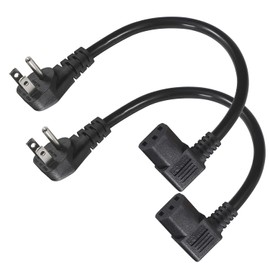 [Paquete de 2] Cable de alimentación para computadora de 90 grados, enchufe plano de perfil bajo de 1 pie a ángulo recto IEC C13, cable de alimentación universal de PC 16AWG, cable de alimentación de CA en ángulo C13 de 3 clavijas para monitor de PC/TV