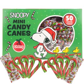 Mini Candy Canes, Cherry Flavored, Peanuts Individually Wrapped Christmas Candies, 50 Count