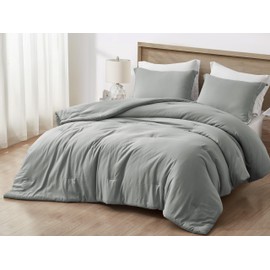 Chezmoi Collection Cliff 3-Piece Lightweight Cooling Comforter Set, Oversized King - Rayon Derived from Bamboo & Polyester Blended, Soft Breathable Bedding for Hot Sleepers, Light Gray