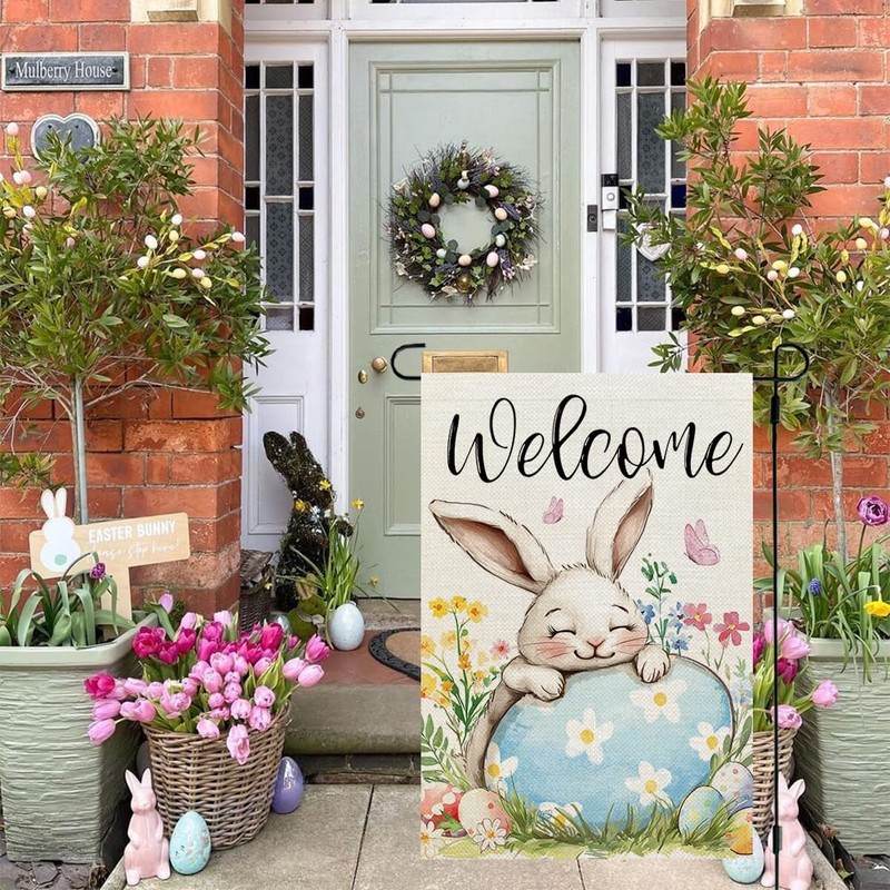 CROWNED BEAUTY Easter Bunny Garden Flag 12x18 Inch Double Sided