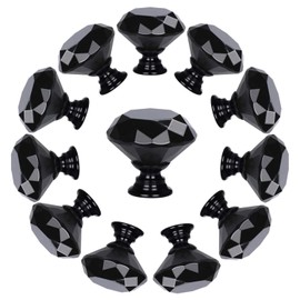 YourGift 12 Pack Drawer Knobs Diamond Shaped Crystal Glass 30mm Cabinet Knobs Pull Handles (30 mm, 12 Pack, All Black)