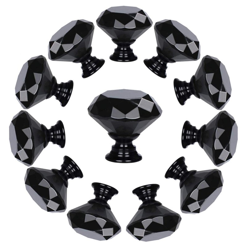 YourGift 12 Pack Drawer Knobs Diamond Shaped Crystal Glass 30mm
