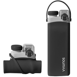 SOUMAA Silicon Collapsible Water Bottles with Straw-600ml Portable BPA Free Water Bottle-Leak Proof Water Bottles with Handle for Carrying, Collapsible Water Bottles for Traveling Camping Hiking Yoga