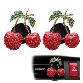 YKEBVPW 2Pcs Cherry Car Accessories Vent Clips Cute Cherries Blossom Air Clips for Cars Rhinestone Bling Car Interior Decorations Stylish Automotive Accessories for Women Decor