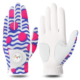 FINGER TEN Golf Gloves Women Left Right Handed Golfer with Ball Marker Rain Grip Weathersof,Ladies Golf Gloves for Left Right Hand Breathable All Weather Soft Anti Slip (Blue, Medium, Left)