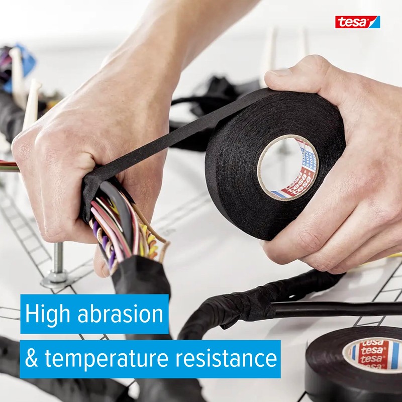 tesa 51036 High-Performance PET Cloth Automotive Wire Harness Tape, Black,