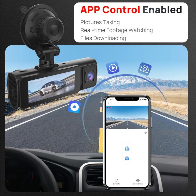 MIOLLYBO 1080P Dash Camera with WiFi for Cars, 3 Channel