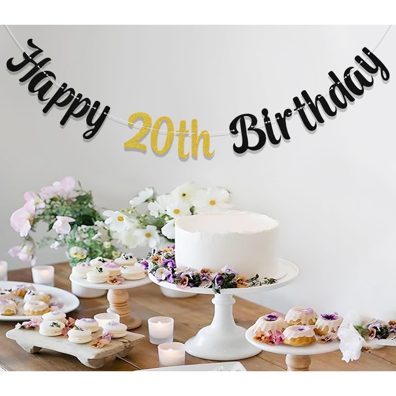 Happy 20th Birthday Banner, 20th Birthday Party Decoration, 20 &
