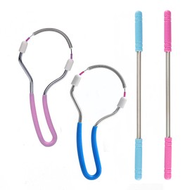 Facial Hair Remover Manual Epilator with Handle, 4 Pcs, Pink and Blue