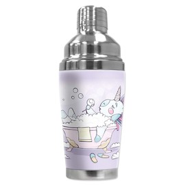 Mugzie 16 Ounce Stainless Steel Cocktail Shaker - Martini Shaker with Wetsuit Cover - Unicorn in the Tub
