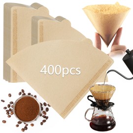 400 Piezas V60 Filtro de Papel de Café, Filtro de Papel para Dripper de Un Solo Uso, Serie V02, 16 x 11,5 cm, Adecuado para Cafeteras de Goteo, Hogar, Oficina, Baristas y Amantes del Café (Marrón)