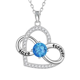 Birthstone Love Heart Infinity Pendant Necklace - 925 Sterling Silver Firework-Cut Cubic Zirconia Love Forever Infinity Necklace Anniversary Birthday Jewelry Gift for Women Wife Mom Daughter (09-September)