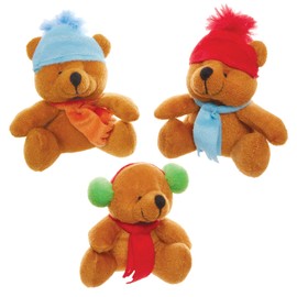 Baker Ross FX599 Winter Teddy Bear Soft Toys - Pack of 4, Christmas Party Bag Fillers for Kids