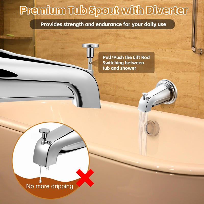 Dreyoo Diverter Tub Spout with Tub Spout Cover Ring, Universal