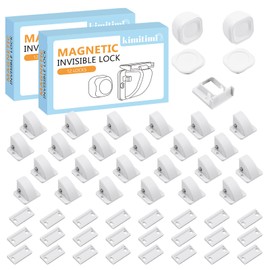 kimitimi 24 Pack Magnetic Cabinet Locks Baby Proofing - Child Safety Cabinet Latch Locks with Adhesive, No Drill or Tools Installation, for Cabinets Drawers Doors
