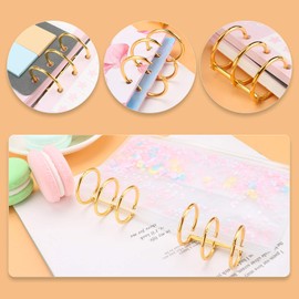 6 Pcs Loose Leaf Binder Ring Book Ring Organizer Ring Word Book Learning Card Self-made Recipes Menu DIY Desk Calendar Album Ring Binding Jig File Book Making Document Storage Organization Metal Gold Plated Gold Hole Outer Diameter 30mm Inner Diameter 25