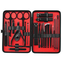 Manicure Set, 23pcs Nail Clippers Pedicure Kit Nail Care Kit Manicure Nail Care Tools with Travel Case for Men Women Friends and Parents (Black & Red)