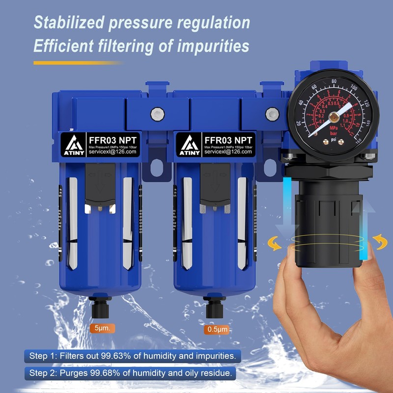 ATINY 3/8" NPT Air Dryer System,Double Air Filters,Air Compressor Filter