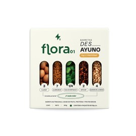 FLORA01, Barras de protena Des__Ayuno, Sabor natural, Libre de sellos, 12 gr de protena por barra, Caja con 4 piezas                                  