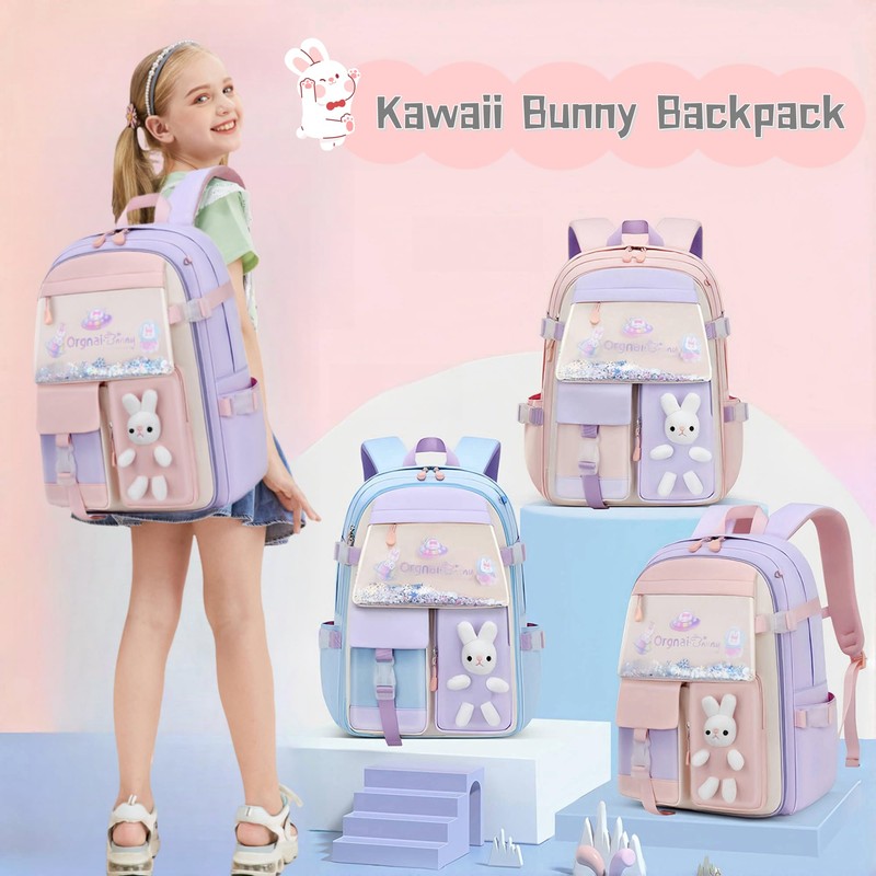 Kawaii Bunny Girls Backpacks for Elementary School Bags Causal Daypacks,