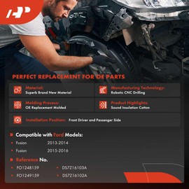 A-Premium Pair Front Inner Fenders Liner Splash Shield Set with Clips & Insulation Foam - Compatible with Ford Fusion 2013 2014 2015 2016 - Factory Fresh (PP), Not Refurbished or Recycled