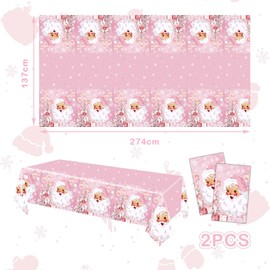 2Pcs Christmas Party Table Cover Table Cloth,137 * 274cm Christmas pink Santa Table Decorations Plastic Waterproof Rectangular Tablecover Xmas Tablecloth for Christmas Evening Party Table Decorations