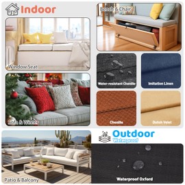Royal Shade Custom Size Bench Cushion for Indoor/Outdoor Furniture/Chair/Window Seat, Premium 75D High-Resilience Foam Waterproof (Custom Sizes/90+ Colors/Thickness/Samples Available) (3 Inch Thick)