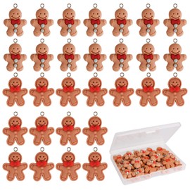 Gingerbread Man Charms, DREMISI 40PCS Mini Gingerbread Men Pendants Christmas Resin Charms Gingerbread Figurines Cartoon Snowman Charms Hanging Decor Xmas Tree Decoration for Necklace Bracelet Earring